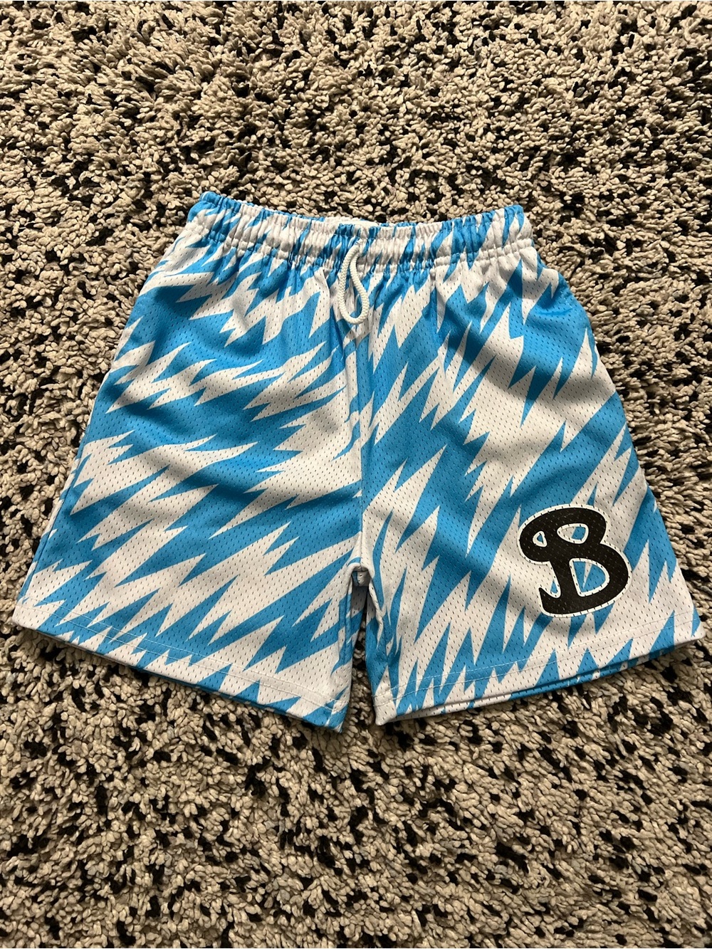 BKTSQD BucketSquad Basketball Mesh Gym Shorts Blue White Lightning Boys YXL